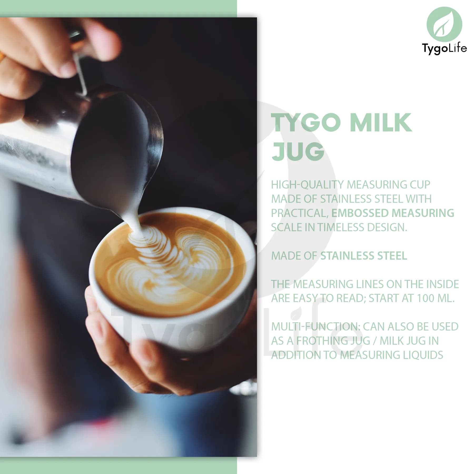 TYGO MILK JUG EMBOS SCALE BARISTA LATTE ART