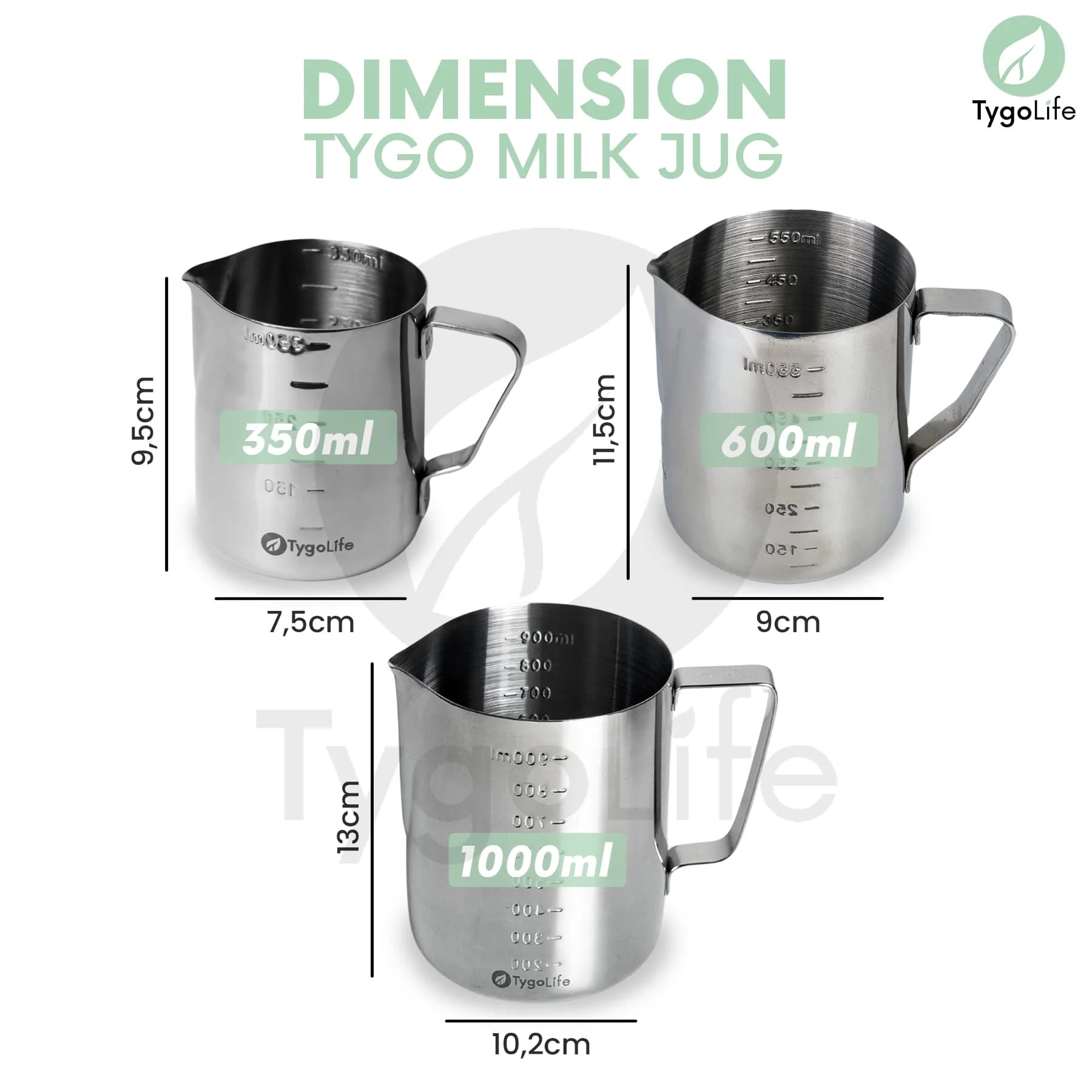 TYGO MILK JUG EMBOS SCALE BARISTA LATTE ART