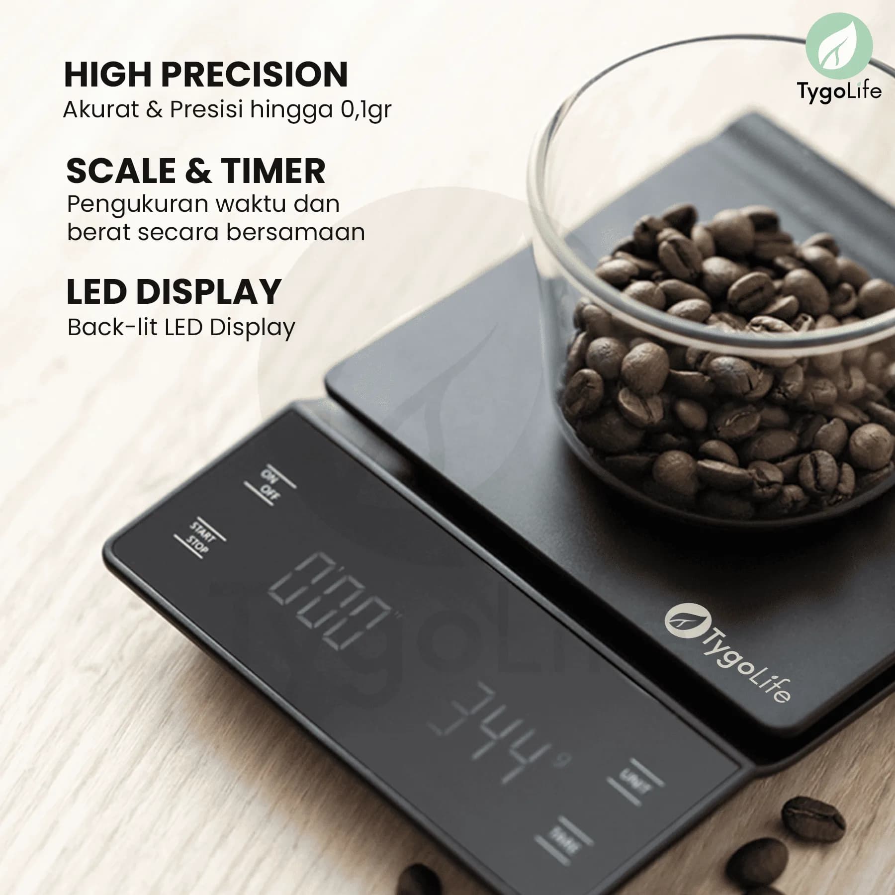 TYGO ONYX DIGITAL COFFEE SCALE WITH TIMER CHARGE CAS TIMBANGAN DIGITAL