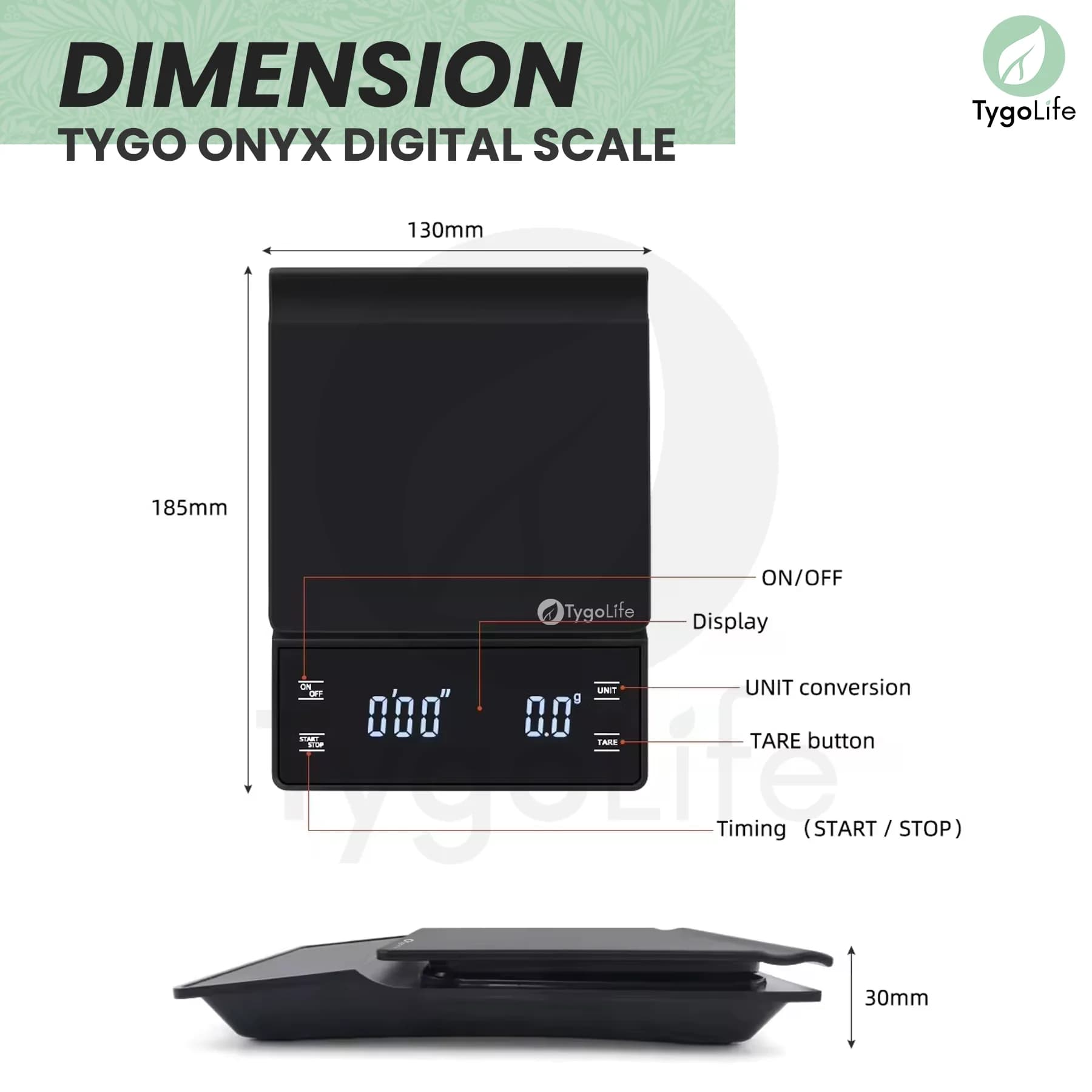TYGO ONYX DIGITAL COFFEE SCALE WITH TIMER CHARGE CAS TIMBANGAN DIGITAL