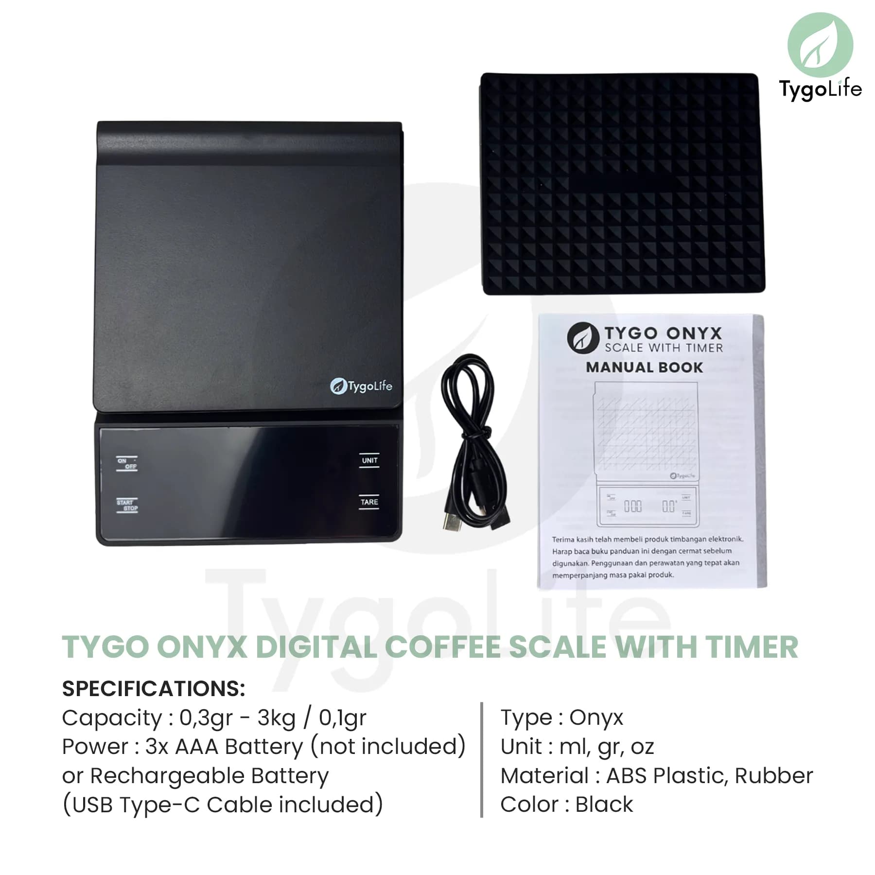 TYGO ONYX DIGITAL COFFEE SCALE WITH TIMER CHARGE CAS TIMBANGAN DIGITAL
