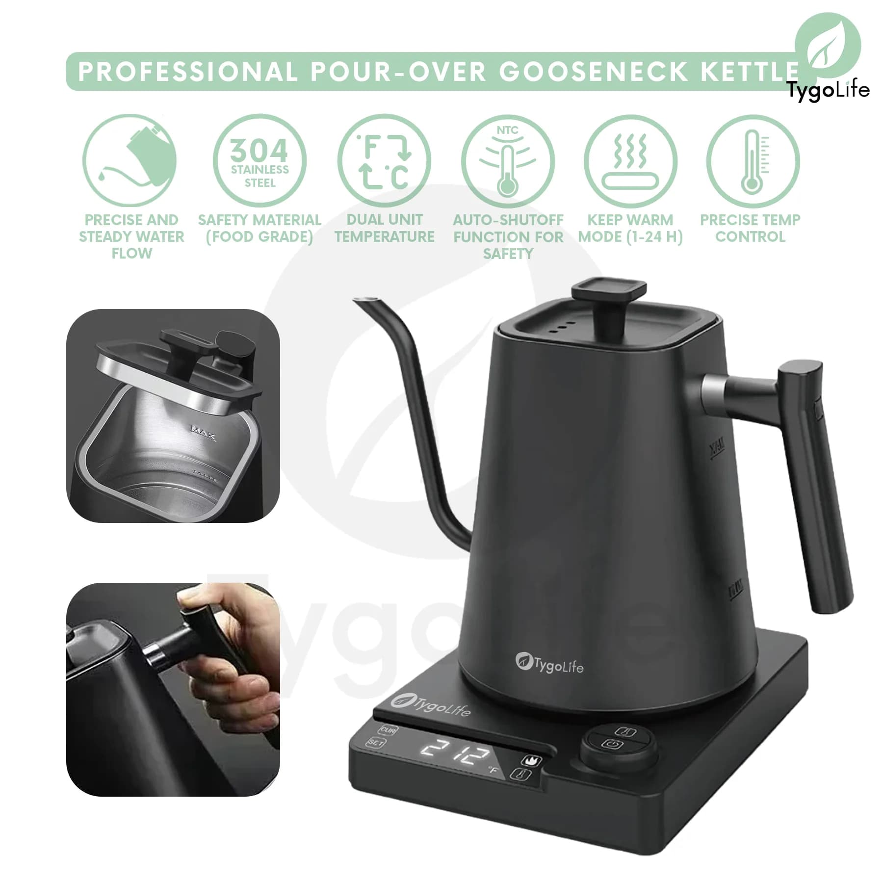 TYGO ELECTRIC GOOSENECK KETTLE 1L TEKO LEHER ANGSA