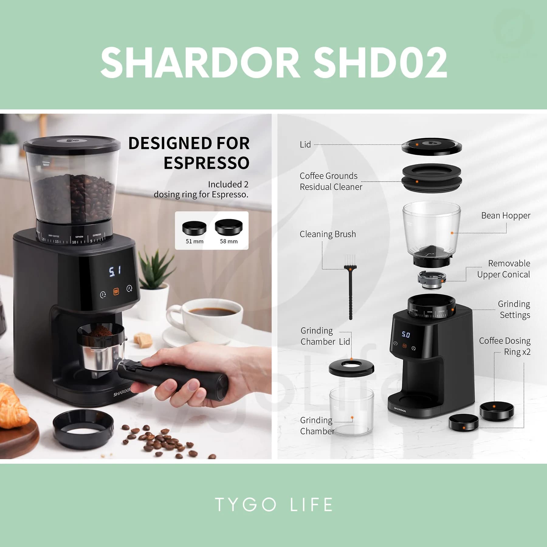 SHARDOR ELECTRIC ADJUSTABLE COFFEE GRINDER CANONICAL BURR