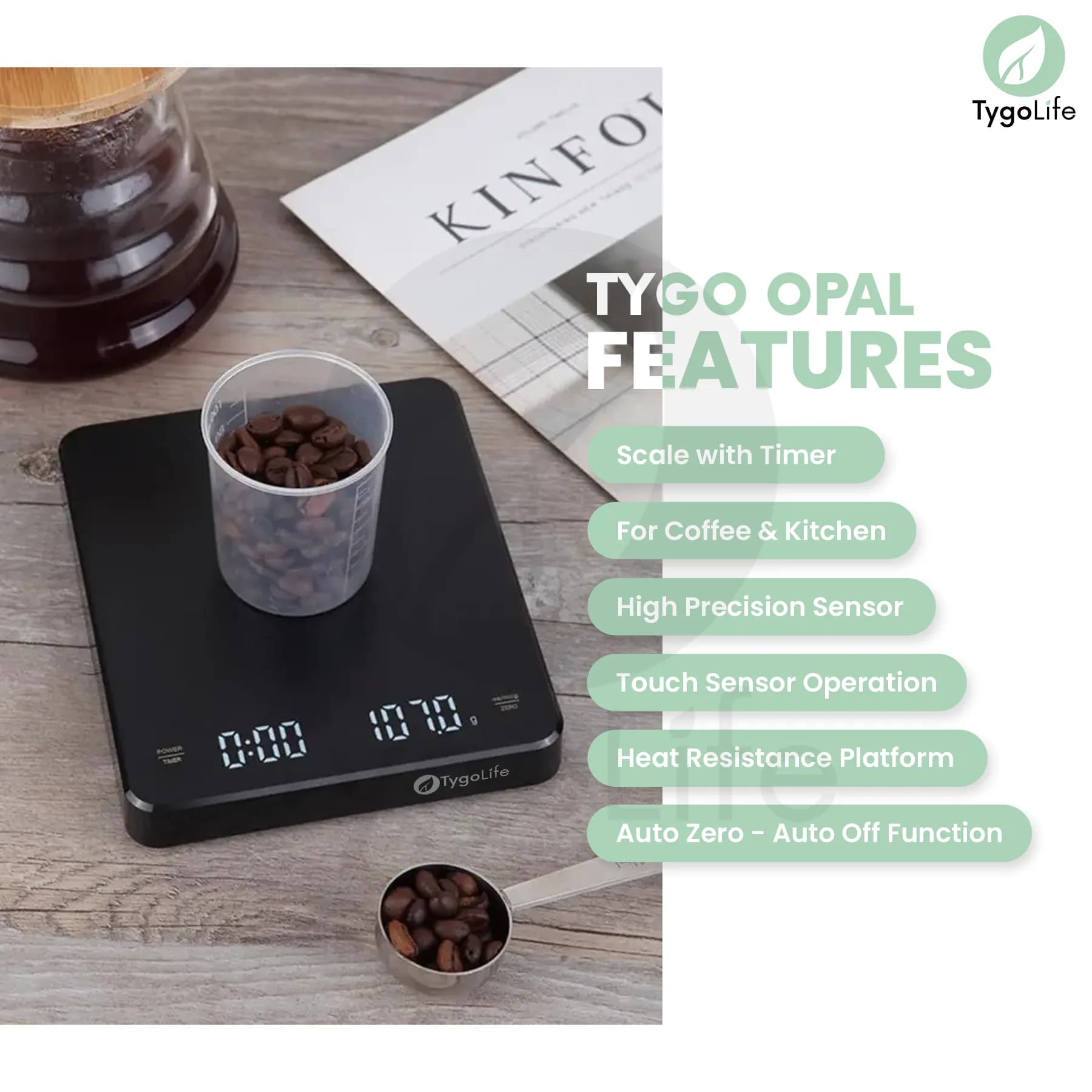TYGO OPAL DIGITAL COFFEE SCALE WITH TIMER V60 DRIP COFFEE / TIMBANGAN DIGITAL
