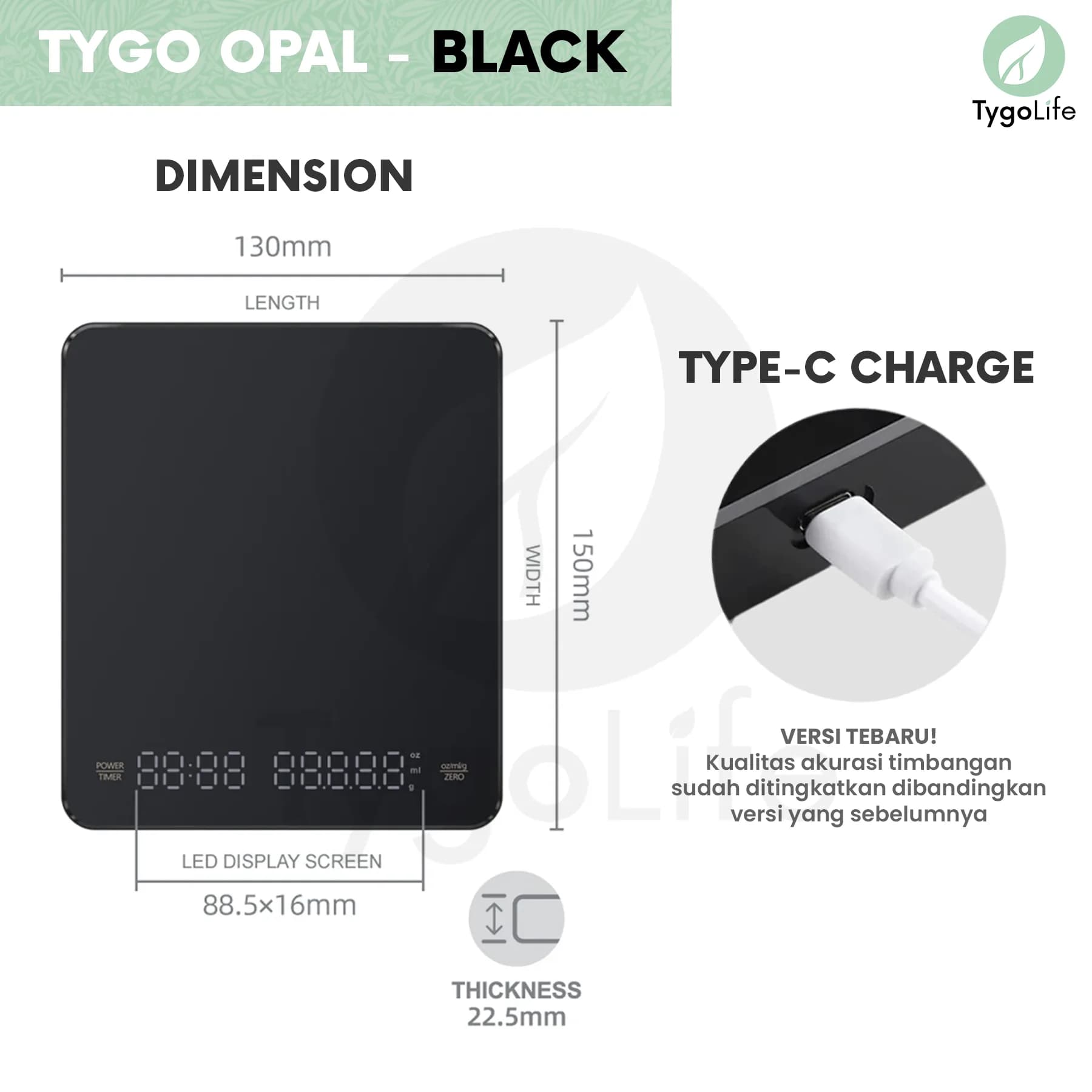 TYGO OPAL DIGITAL COFFEE SCALE WITH TIMER V60 DRIP COFFEE / TIMBANGAN DIGITAL