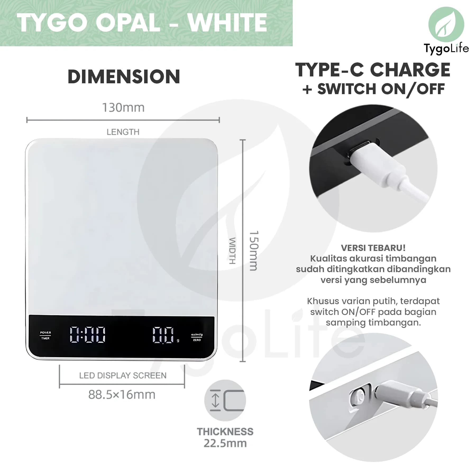 TYGO OPAL DIGITAL COFFEE SCALE WITH TIMER V60 DRIP COFFEE / TIMBANGAN DIGITAL