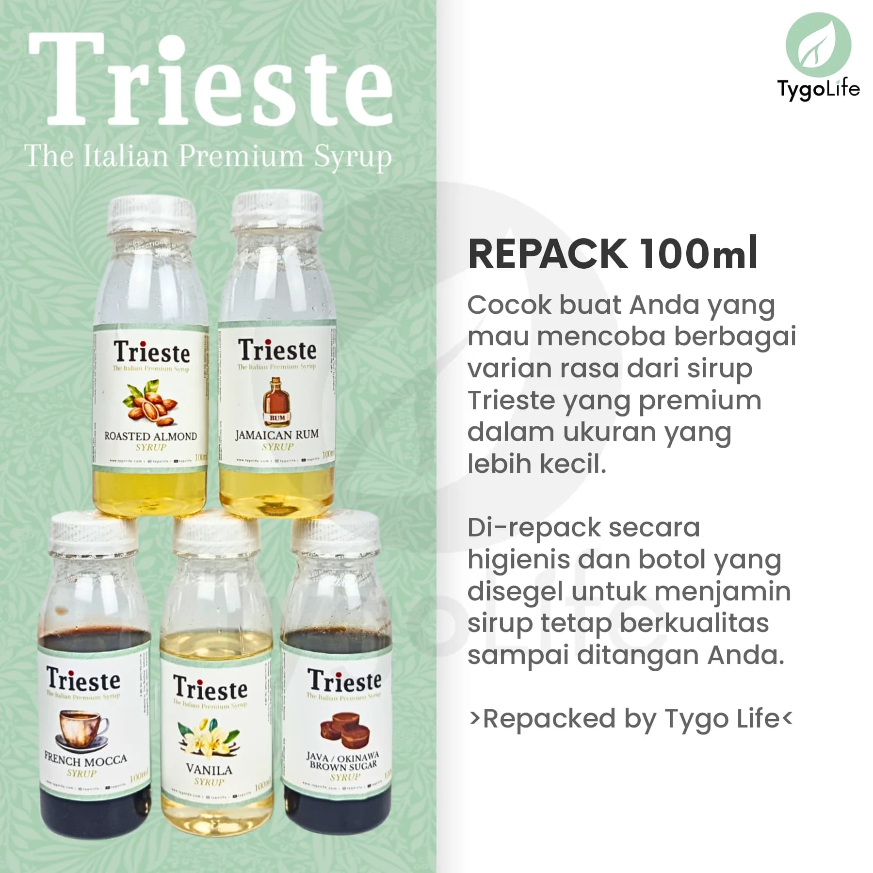 TRIESTE SYRUP REPACK 100ML FLAVOURED SAMPLE KEMASAN KECIL