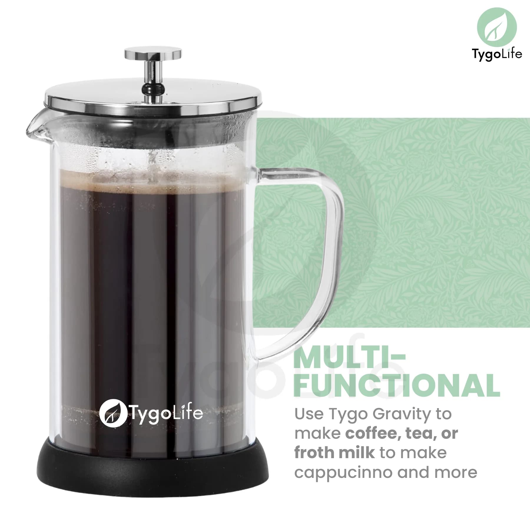 TYGO GRAVITY FRENCH PRESS COFFEE MAKER MILK FROTHER