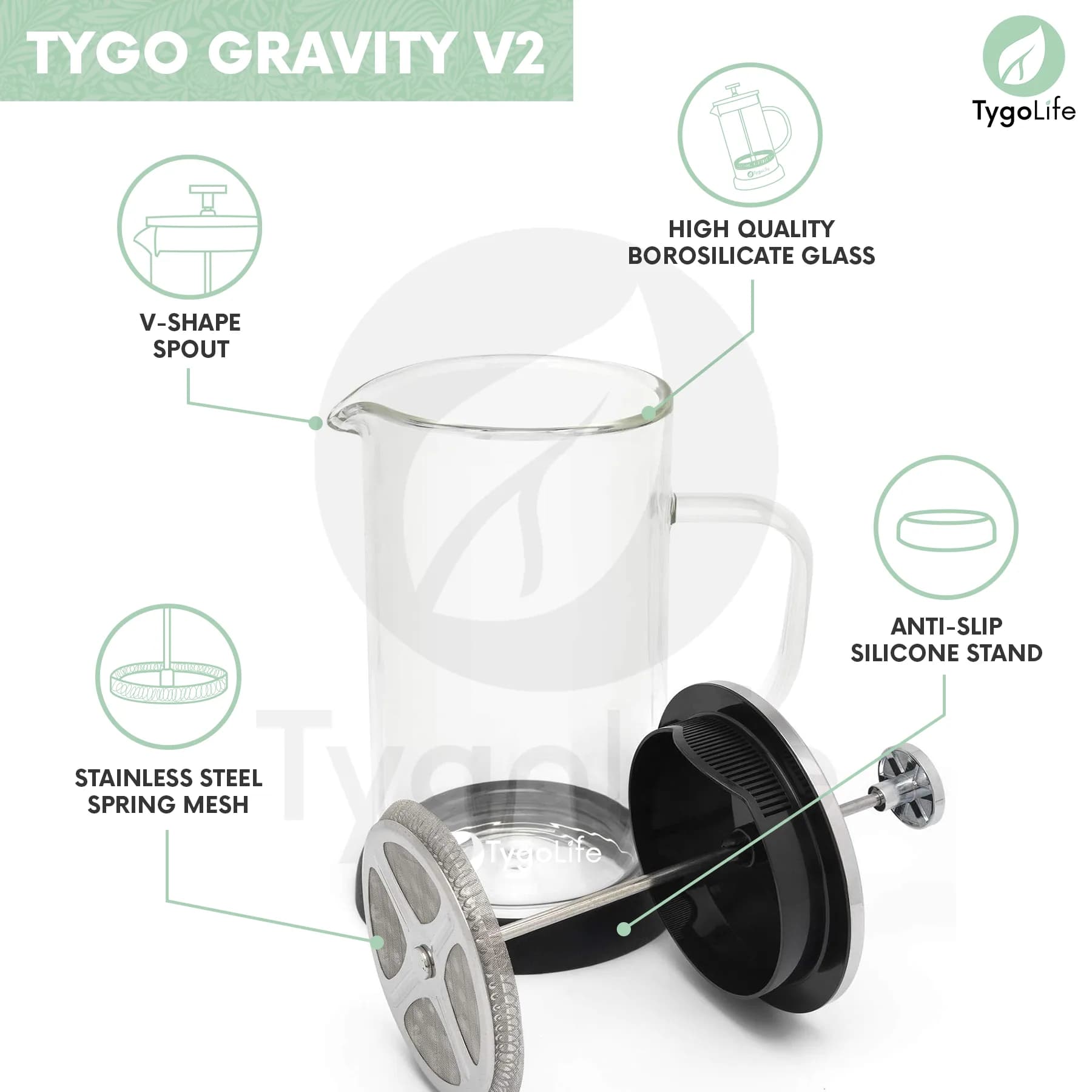 TYGO GRAVITY FRENCH PRESS COFFEE MAKER MILK FROTHER