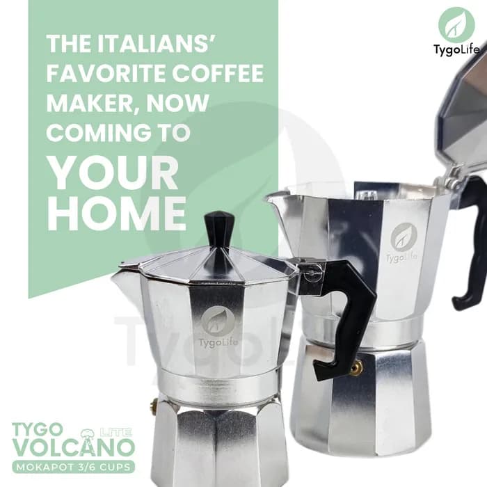 TYGO VOLCANO LITE MOKA POT 3 / 6 CUPS COFFEE ESPRESSO MAKER 150ML 300ML ALUMINIUM
