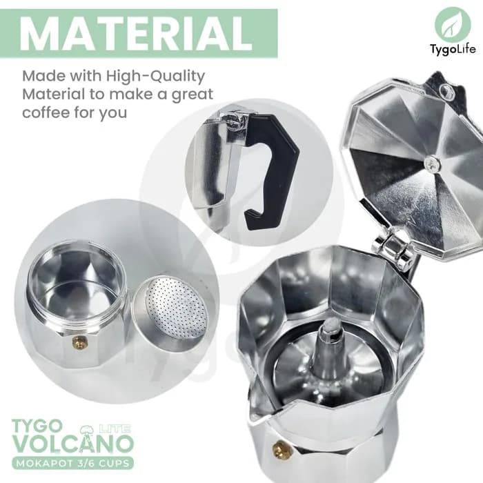 TYGO VOLCANO LITE MOKA POT 3 / 6 CUPS COFFEE ESPRESSO MAKER 150ML 300ML ALUMINIUM