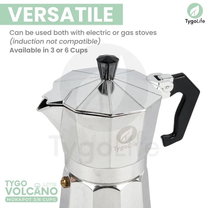TYGO VOLCANO LITE MOKA POT 3 / 6 CUPS COFFEE ESPRESSO MAKER 150ML 300ML ALUMINIUM