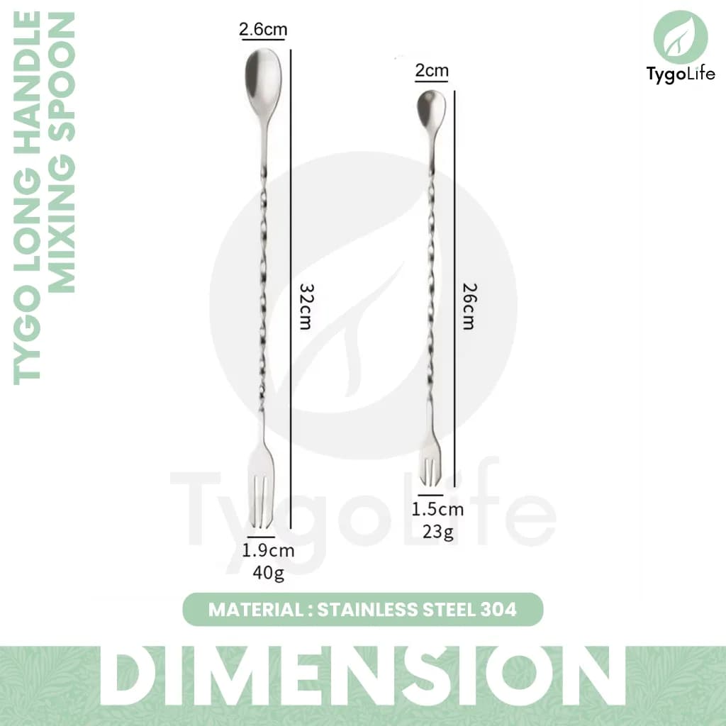 TYGO LONG HANDLE MIXING COCKTAIL SPOON FORK STAINLESS STEEL
