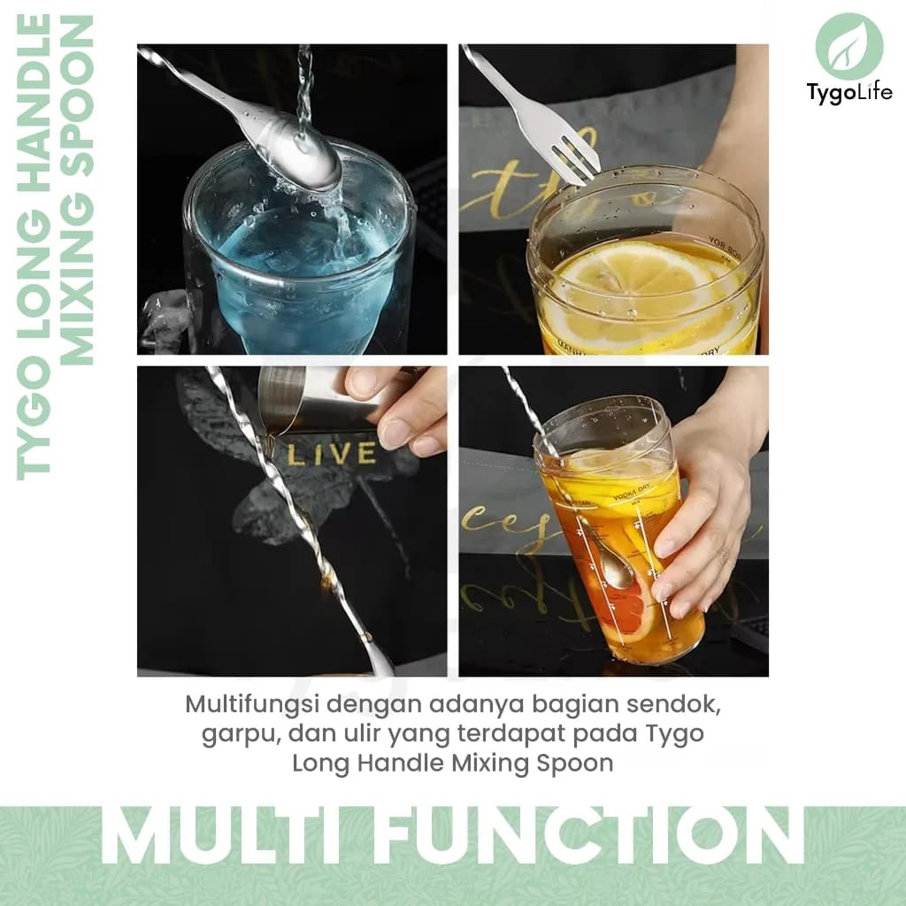 TYGO LONG HANDLE MIXING COCKTAIL SPOON FORK STAINLESS STEEL