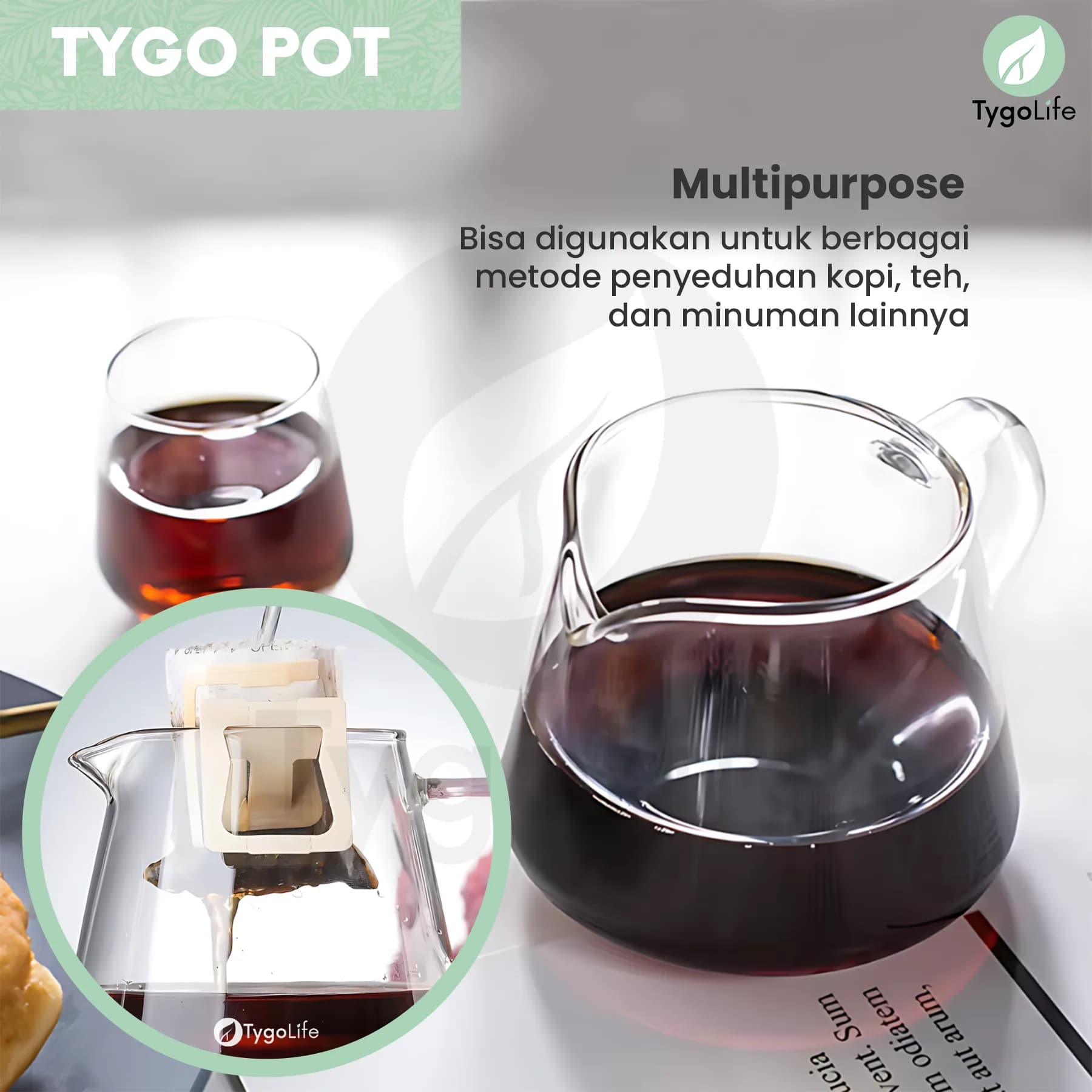 TYGO POT COFFEE SERVER POUR OVER V60 DRIP BOROSILICATE GLASS SERVER KOPI