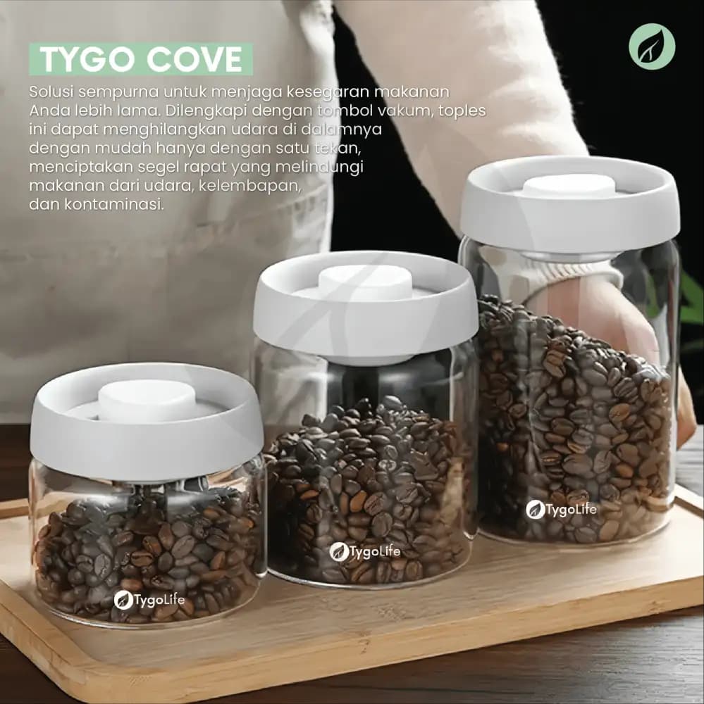 TYGO COVE VACUUM SEALED JAR TOPLES KACA VAKUM BIJI KOPI TEH BUMBU DAPUR
