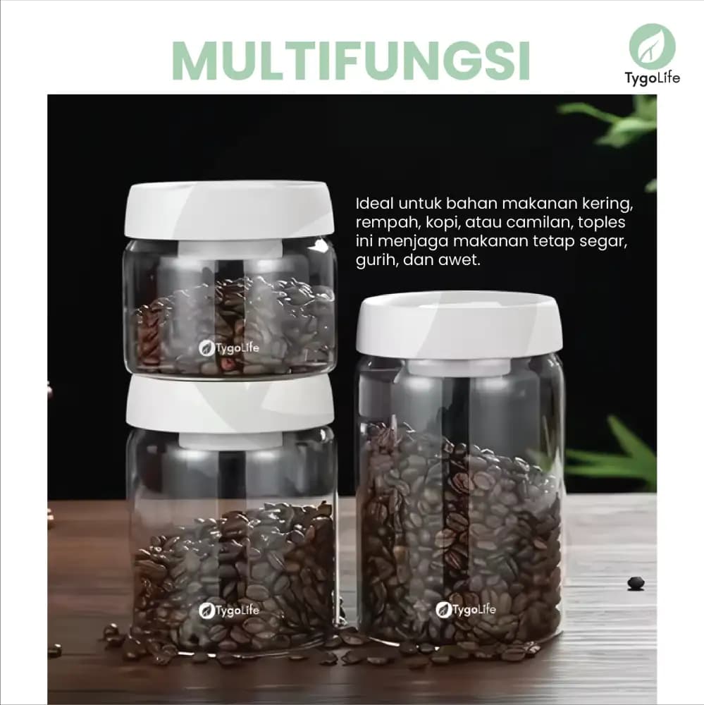 TYGO COVE VACUUM SEALED JAR TOPLES KACA VAKUM BIJI KOPI TEH BUMBU DAPUR