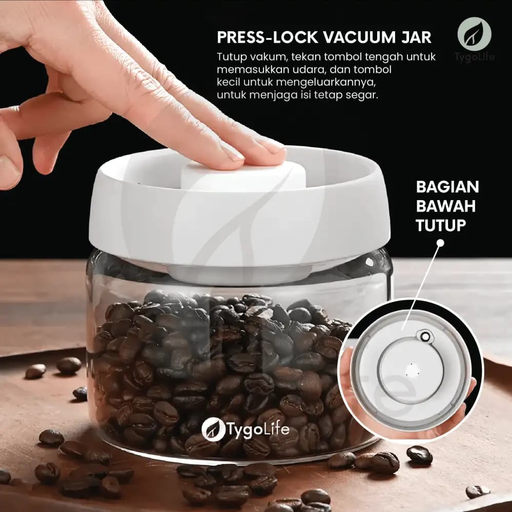 TYGO COVE VACUUM SEALED JAR TOPLES KACA VAKUM BIJI KOPI TEH BUMBU DAPUR