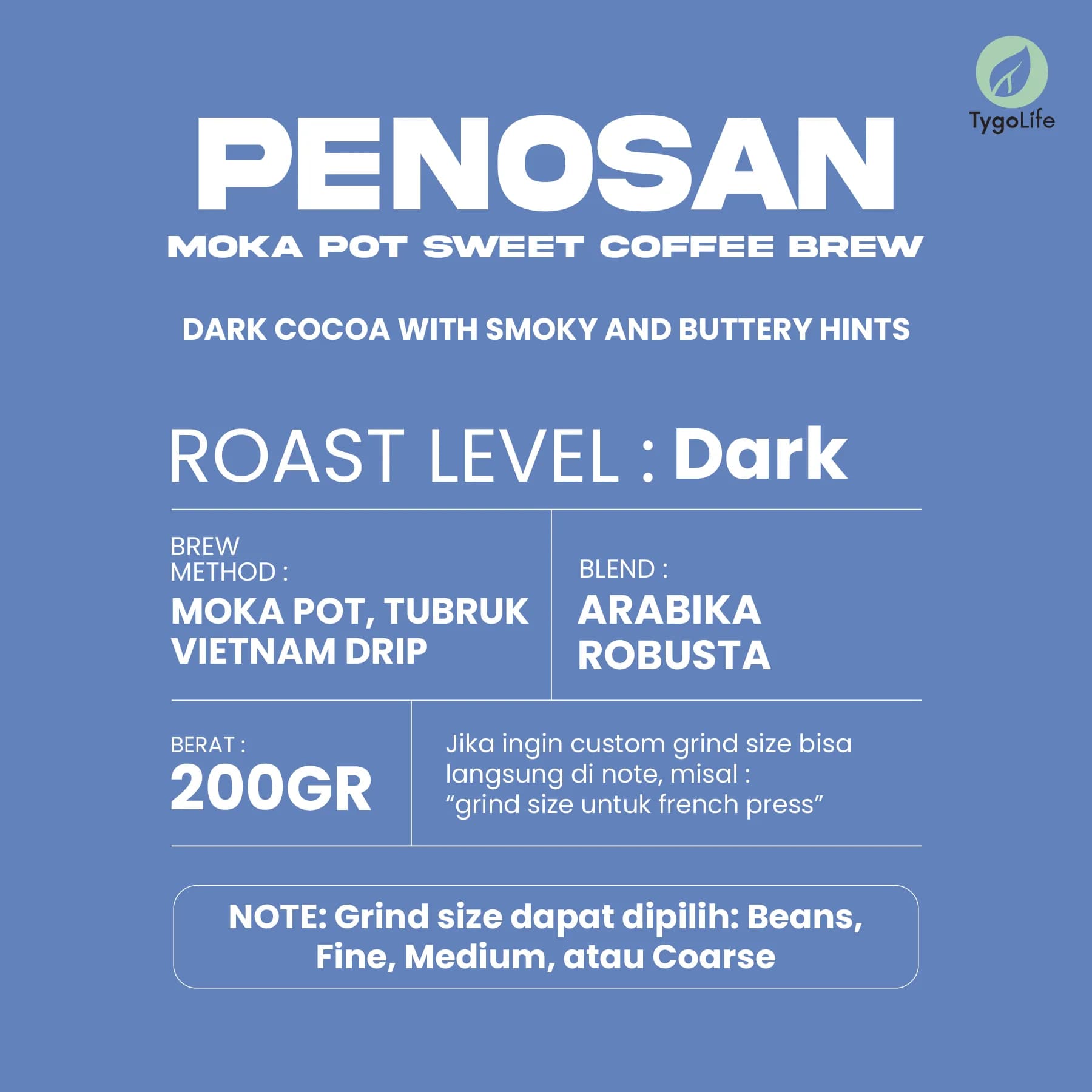TYGO BEANS PENOSAN BIJI KOPI 200GR HOUSE BLEND ROBUSTA ARABIKA LOKAL