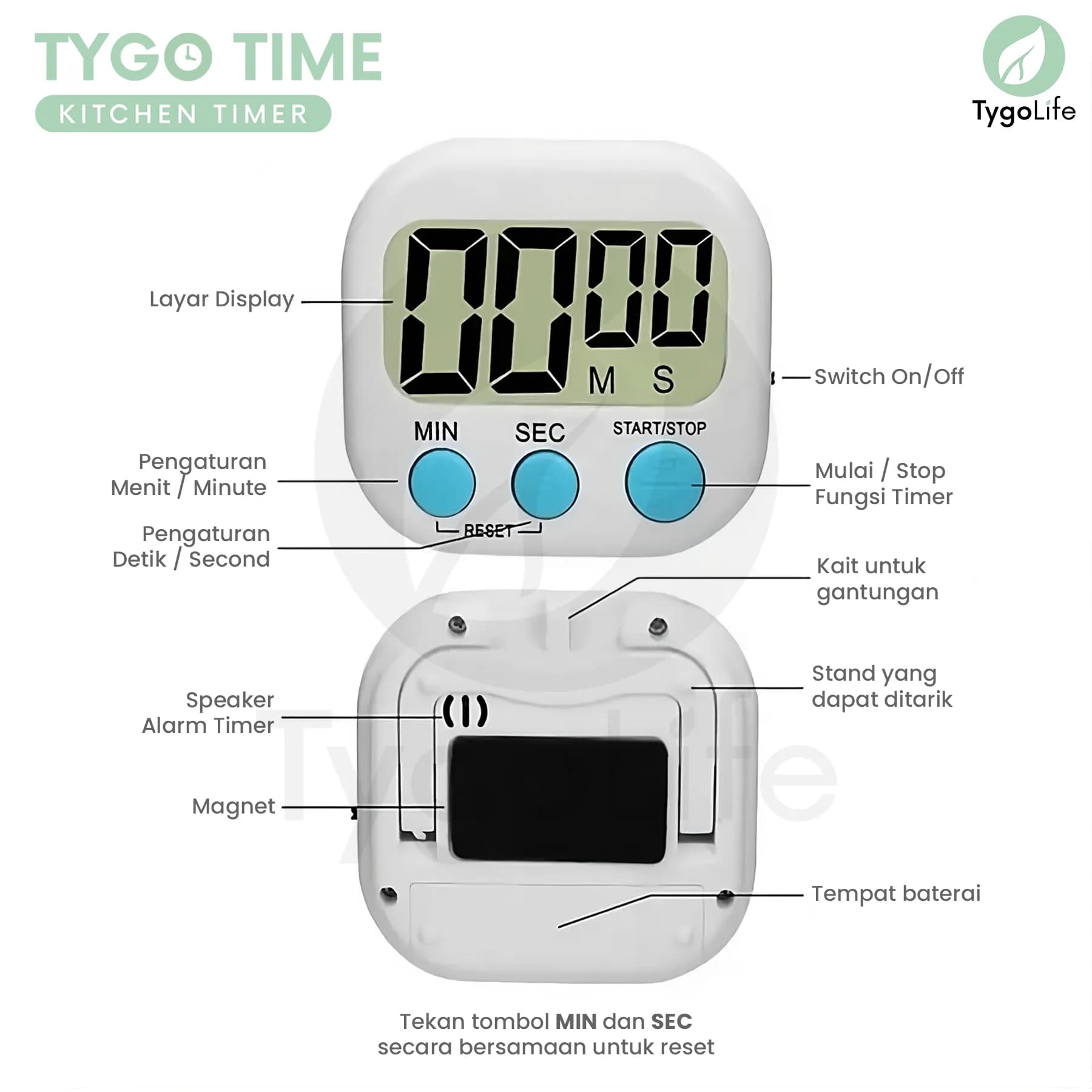TYGO TIME DIGITAL KITCHEN TIMER DAPUR ALARM