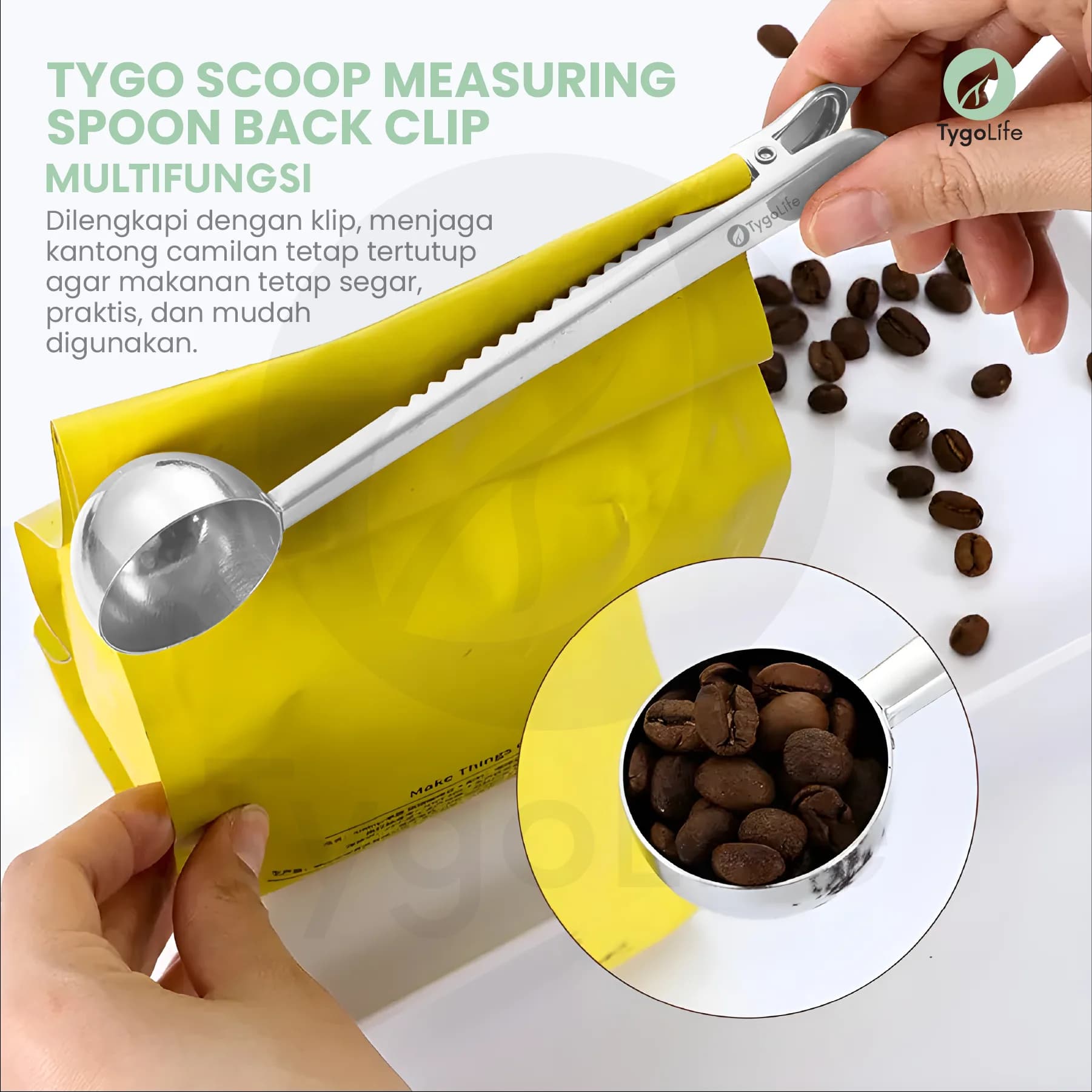 TYGO SCOOP BACK CLIP MEASURING SPOON STAINLESS STEEL SENDOK TAKAR