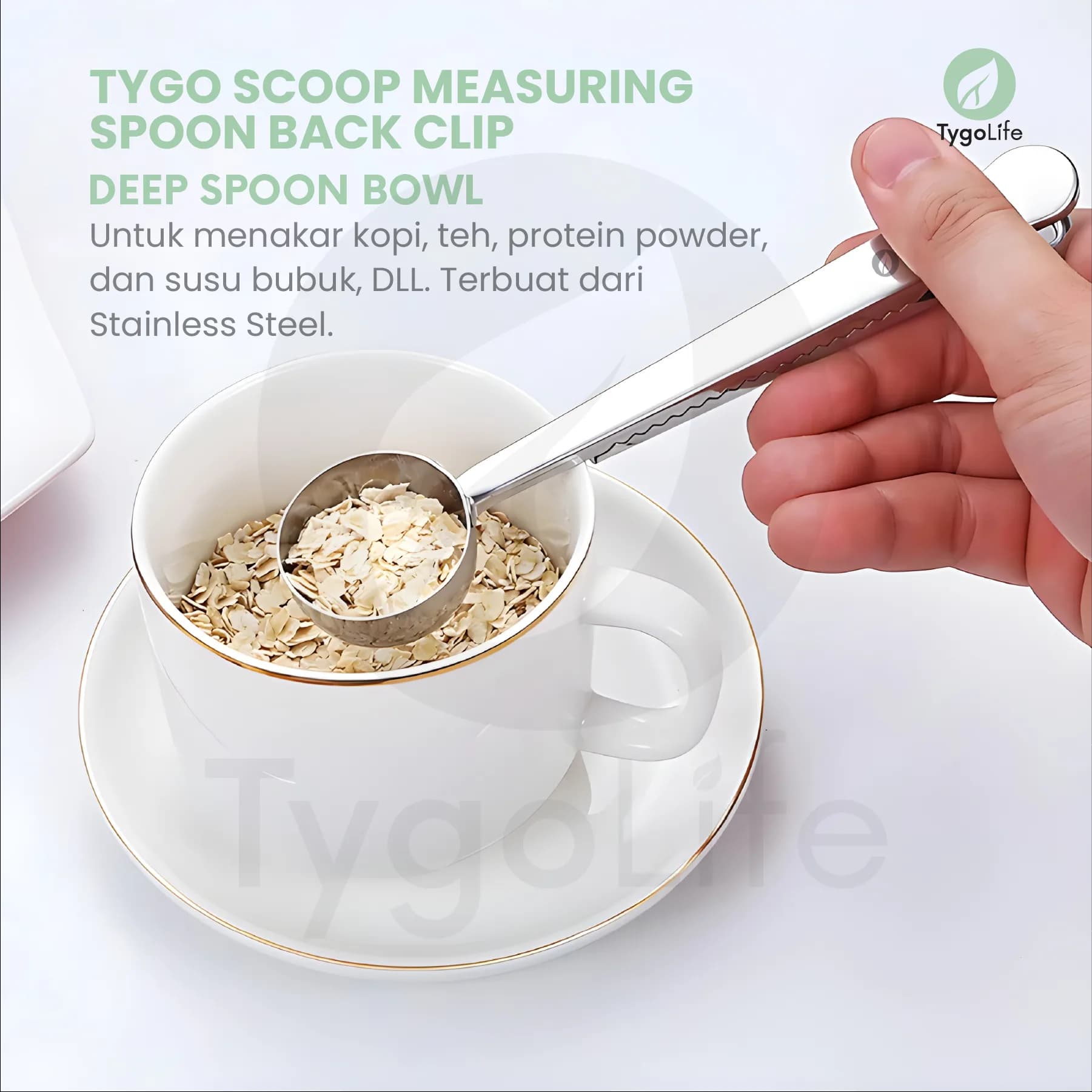 TYGO SCOOP BACK CLIP MEASURING SPOON STAINLESS STEEL SENDOK TAKAR