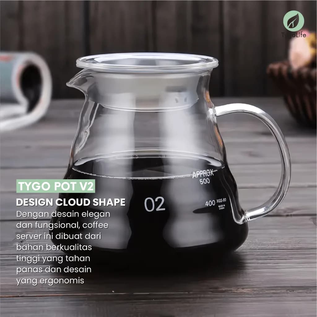 TYGO POT V2 COFFEE SERVER POUR OVER V60 DRIP BOROSILICATE GLASS