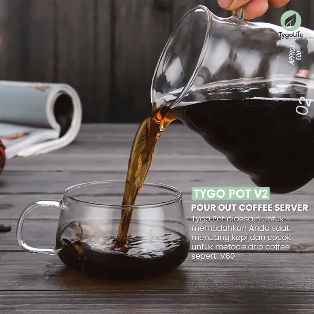 TYGO POT V2 COFFEE SERVER POUR OVER V60 DRIP BOROSILICATE GLASS