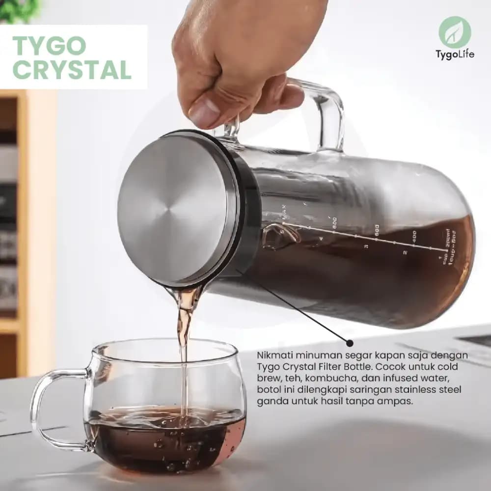 TYGO CRYSTAL COFFEE & TEA FILTER BOTTLE 1400ML COLD BREW, TEA, INFUSED WATER