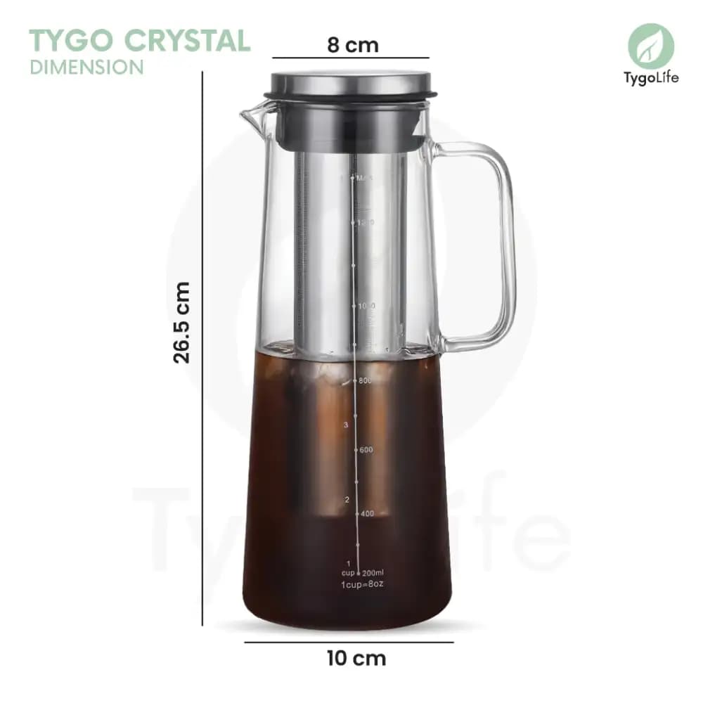TYGO CRYSTAL COFFEE & TEA FILTER BOTTLE 1400ML COLD BREW, TEA, INFUSED WATER