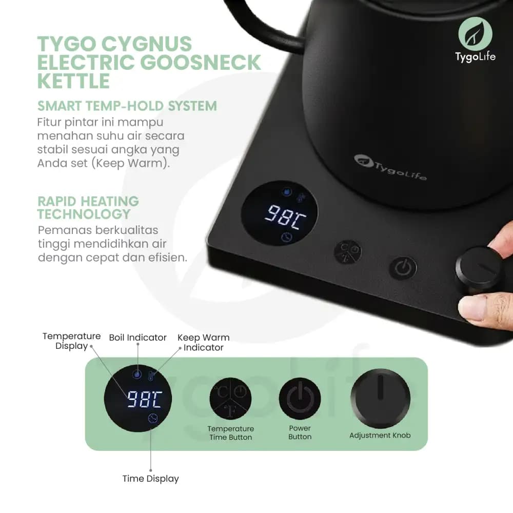 TYGO CYGNUS ELECTRIC GOOSENECK KETTLE TEKO KOPI LEHER ANGSA ELEKTRIK