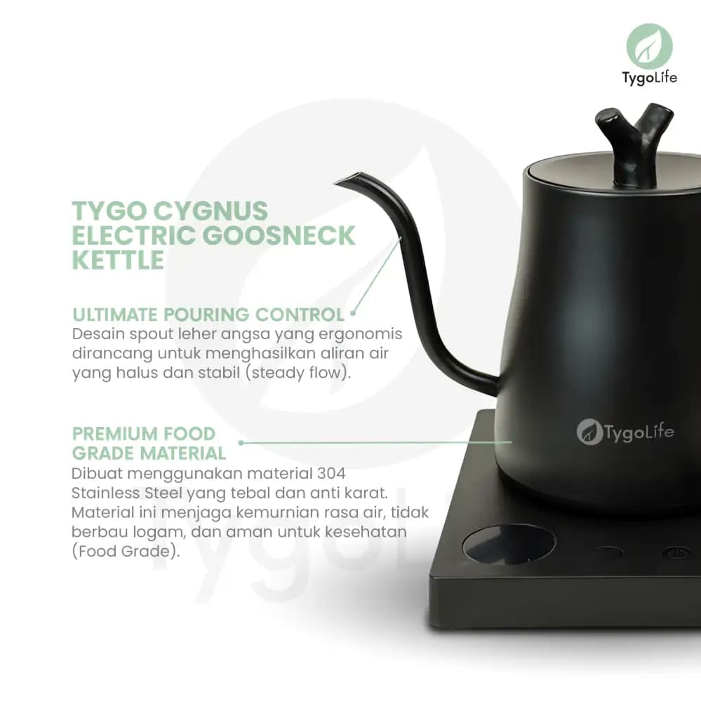 TYGO CYGNUS ELECTRIC GOOSENECK KETTLE TEKO KOPI LEHER ANGSA ELEKTRIK