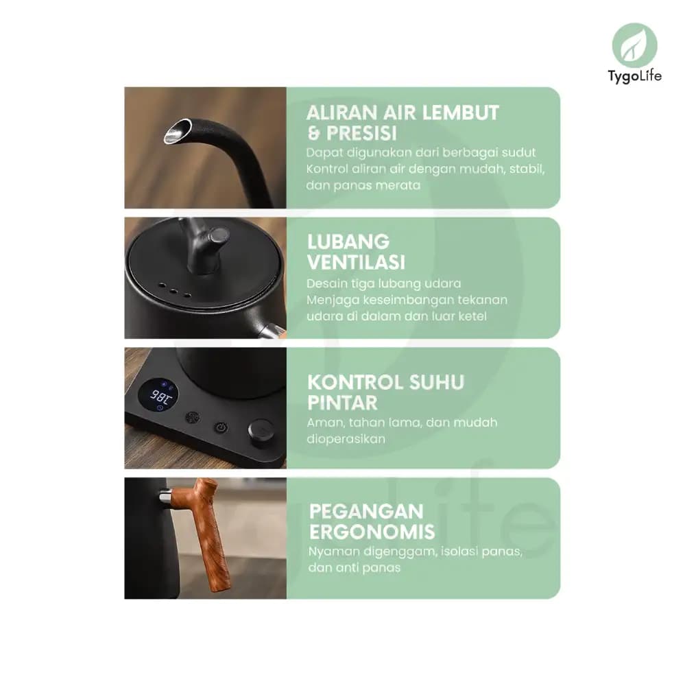 TYGO CYGNUS ELECTRIC GOOSENECK KETTLE TEKO KOPI LEHER ANGSA ELEKTRIK