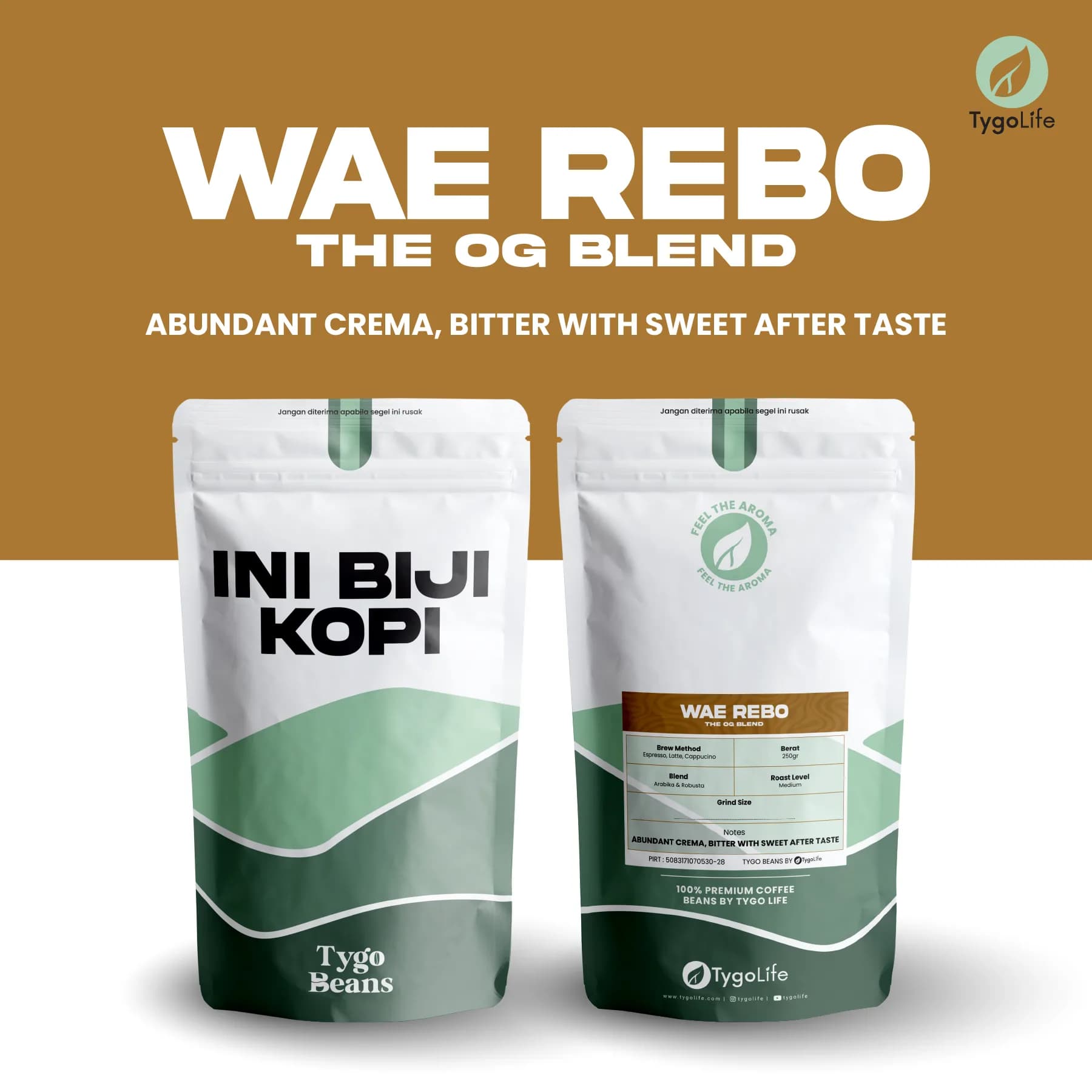 TYGO BEANS WAE REBO BIJI KOPI 250GR HOUSE BLEND ROBUSTA ARABIKA LOKAL