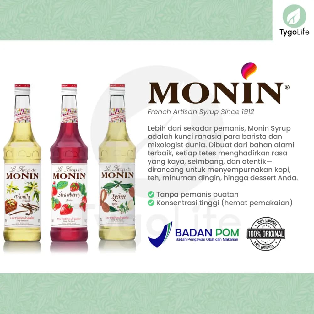 MONIN SYRUP REPACK 100ML FLAVOURED SAMPLE KEMASAN KECIL