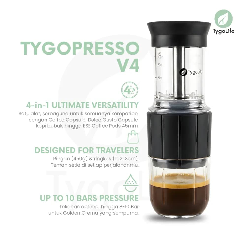 TYGOPRESSO V4 PORTABLE ESPRESSO MAKER 4IN1 MANUAL ALAT PEMBUAT KOPI ESPRESSO PORTAFILTER 51MM MINIPRESSO TRAVEL CAMPING MINI