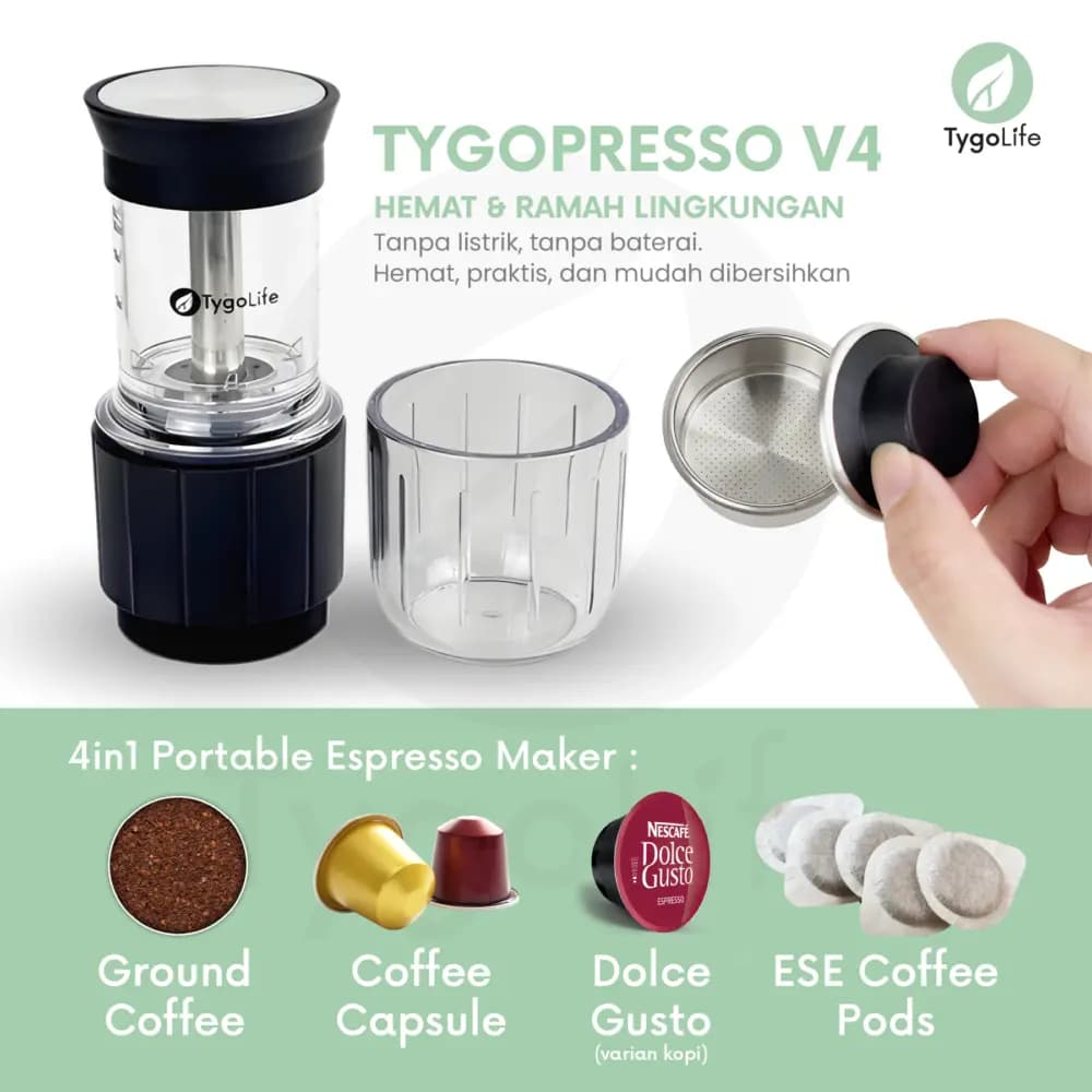TYGOPRESSO V4 PORTABLE ESPRESSO MAKER 4IN1 MANUAL ALAT PEMBUAT KOPI ESPRESSO PORTAFILTER 51MM MINIPRESSO TRAVEL CAMPING MINI