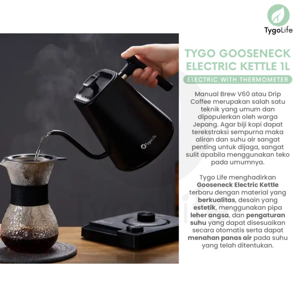 TYGO ELECTRIC GOOSENECK KETTLE 1L TEKO LEHER ANGSA - Image 2