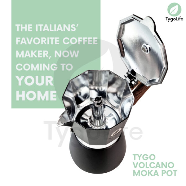 TYGO VOLCANO MOKA POT  6 CUP COFFEE ESPRESSO MAKER 300ML ALUMINIUM KAYU - Image 2