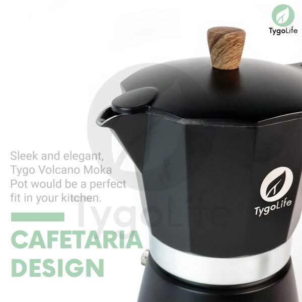 TYGO VOLCANO MOKA POT  6 CUP COFFEE ESPRESSO MAKER 300ML ALUMINIUM KAYU - Image 3