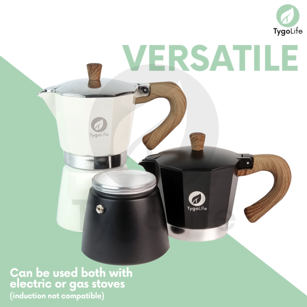 TYGO VOLCANO MOKA POT  6 CUP COFFEE ESPRESSO MAKER 300ML ALUMINIUM KAYU - Image 4