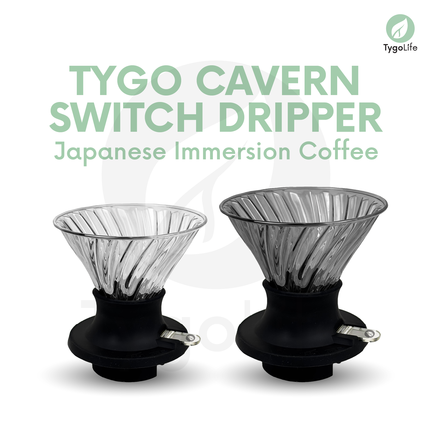 TYGO CAVERN SWITCH DRIPPER IMMERSION POUR OVER COFFEE SMART CLEVER DRIP V60 FILTER GLASS KACA PUSH BUTTON LOCK VALVE HAND PUNCH GRAY MANUAL BREW V01 V02