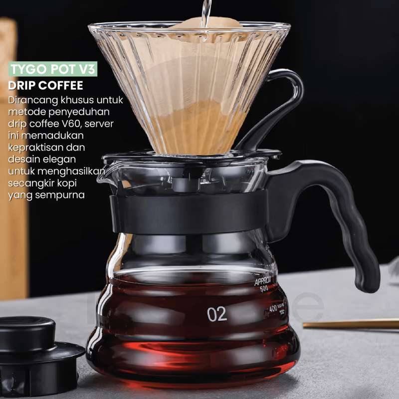 TYGO POT V3 COFFEE SERVER POUR OVER V60 DRIP BOROSILICATE GLASS - Image 3