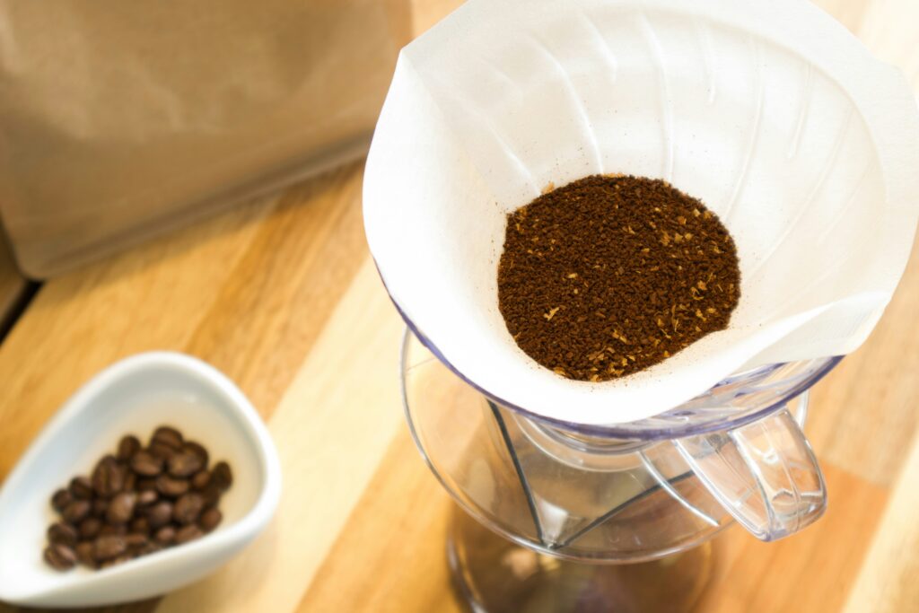 Ground coffee is ready for brewing.