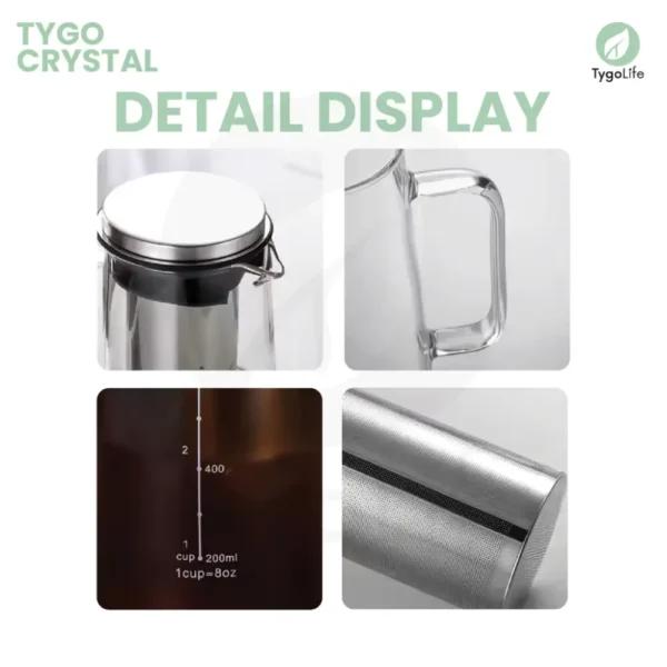 TYGO CRYSTAL COFFEE & TEA FILTER BOTTLE 1400ML COLD BREW, TEA, INFUSED WATER - Image 3