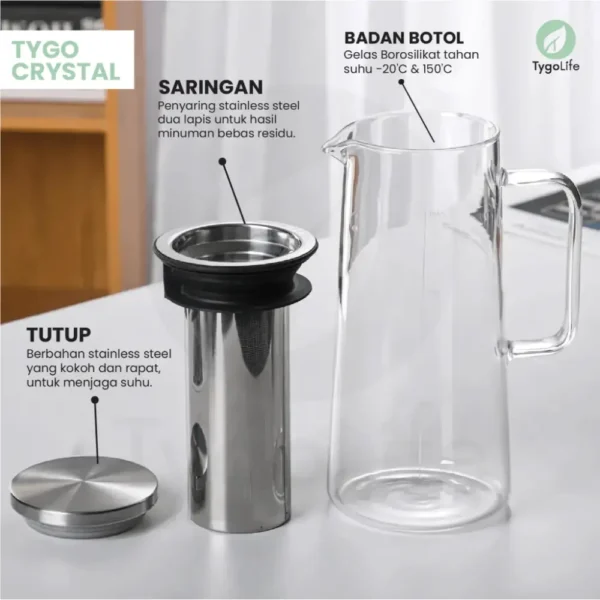 TYGO CRYSTAL COFFEE & TEA FILTER BOTTLE 1400ML COLD BREW, TEA, INFUSED WATER - Image 5
