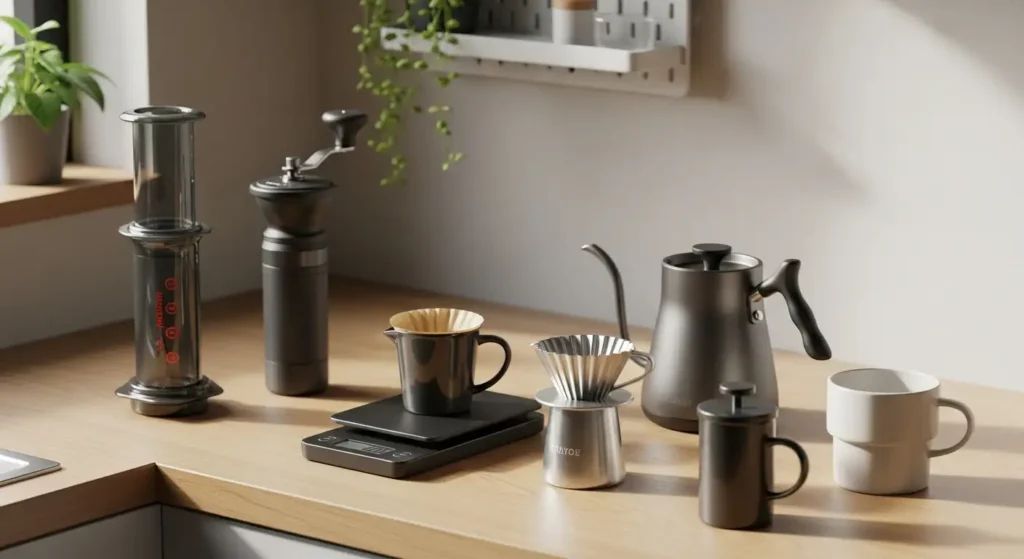 7 Alat Kopi Rumahan Minimalis Kompak: Setup Dapur Mungil Estetik - Tygo Life Jual Alat Kopi